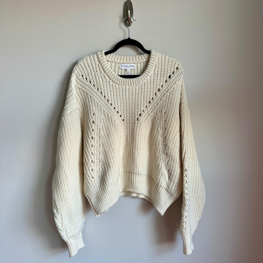 Apiece Apart Sweater Womens Large Ecru Tinitha Lace Merino Wool Chunky Knit NWT - Picture 1 of 10